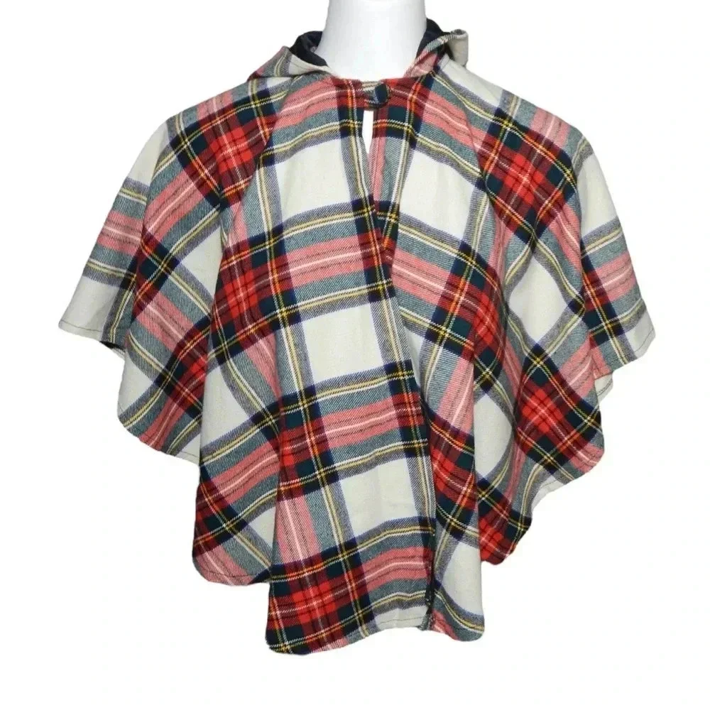 O'NEIL of Dublin Ireland Girls Hooded Cape Poncho Stewart Tartan Dress Size L